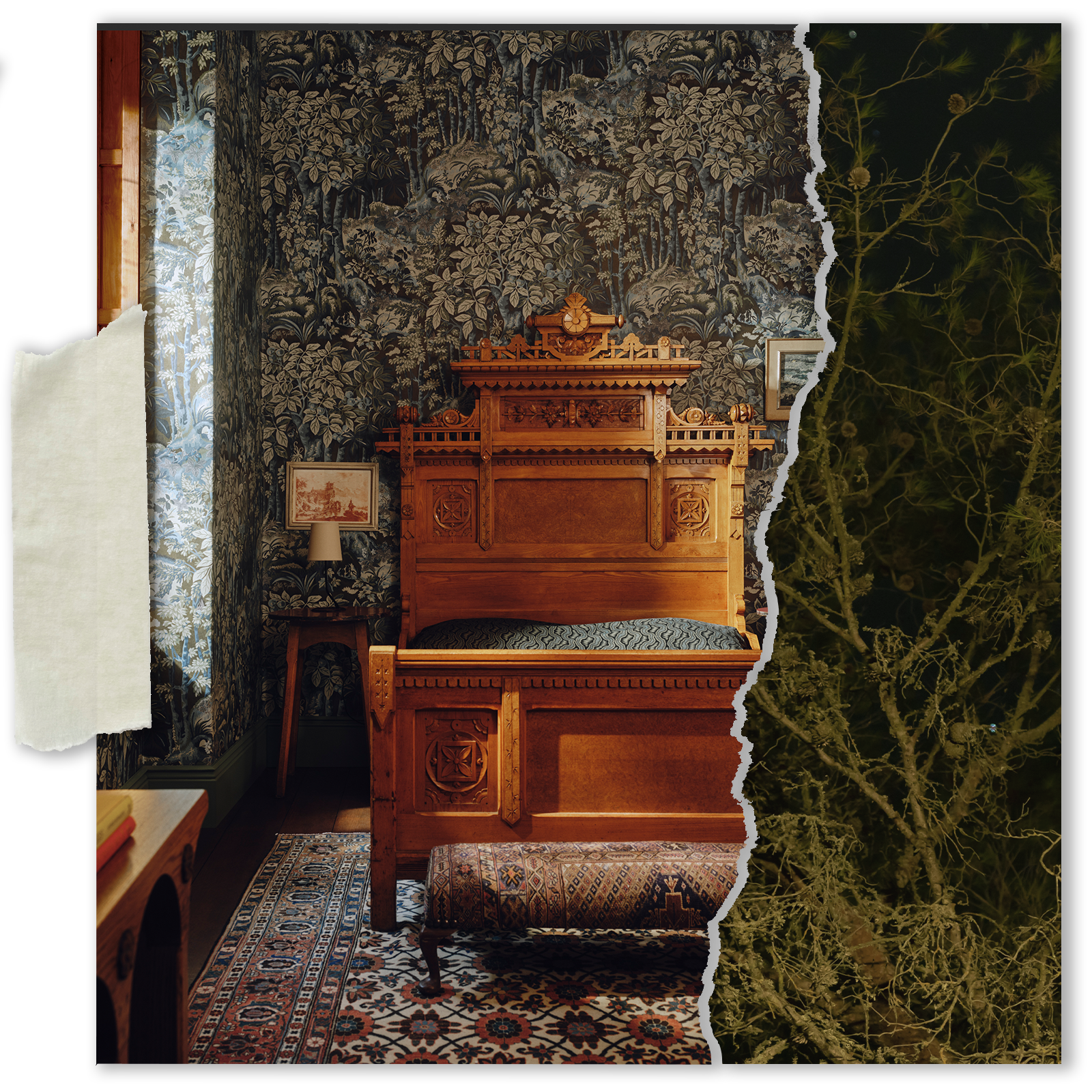 a room with a bed and a rug