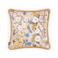 HOLLYHOCKS Cotton Linen Medium Fringed Cushion - Flax