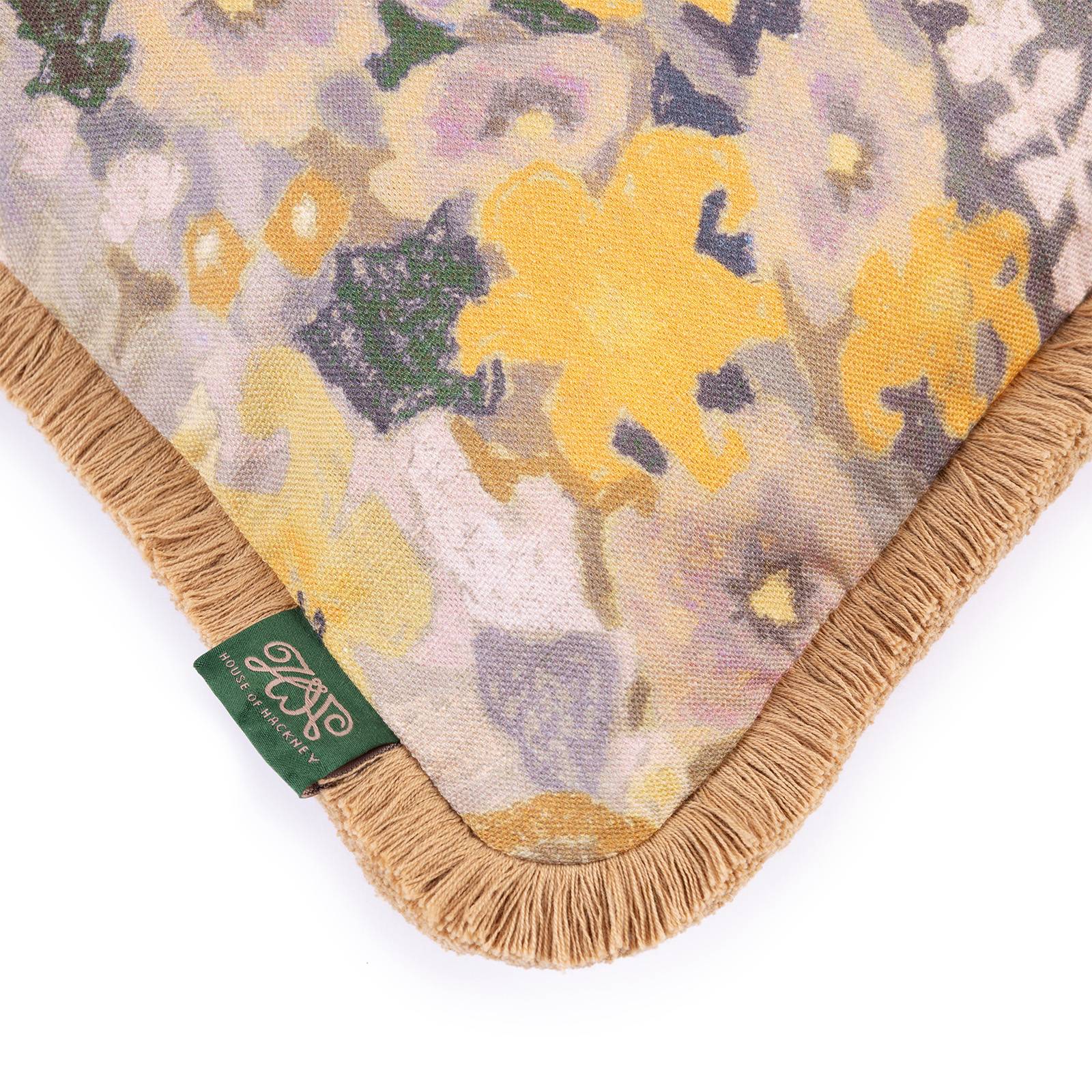 HOLLYHOCKS Cotton Linen Medium Fringed Cushion - Flax