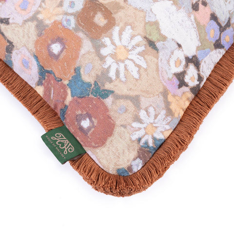 HOLLYHOCKS Cotton Linen Medium Fringed Cushion - Prairie secondary image