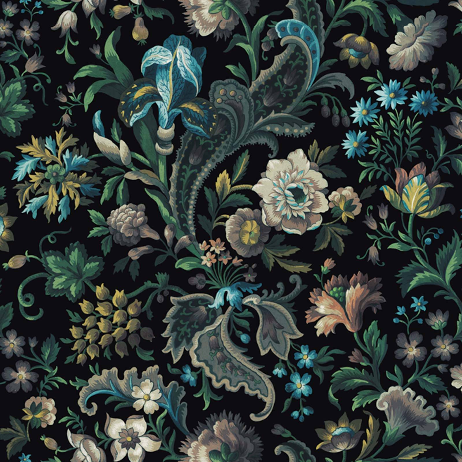 a floral pattern on a black background