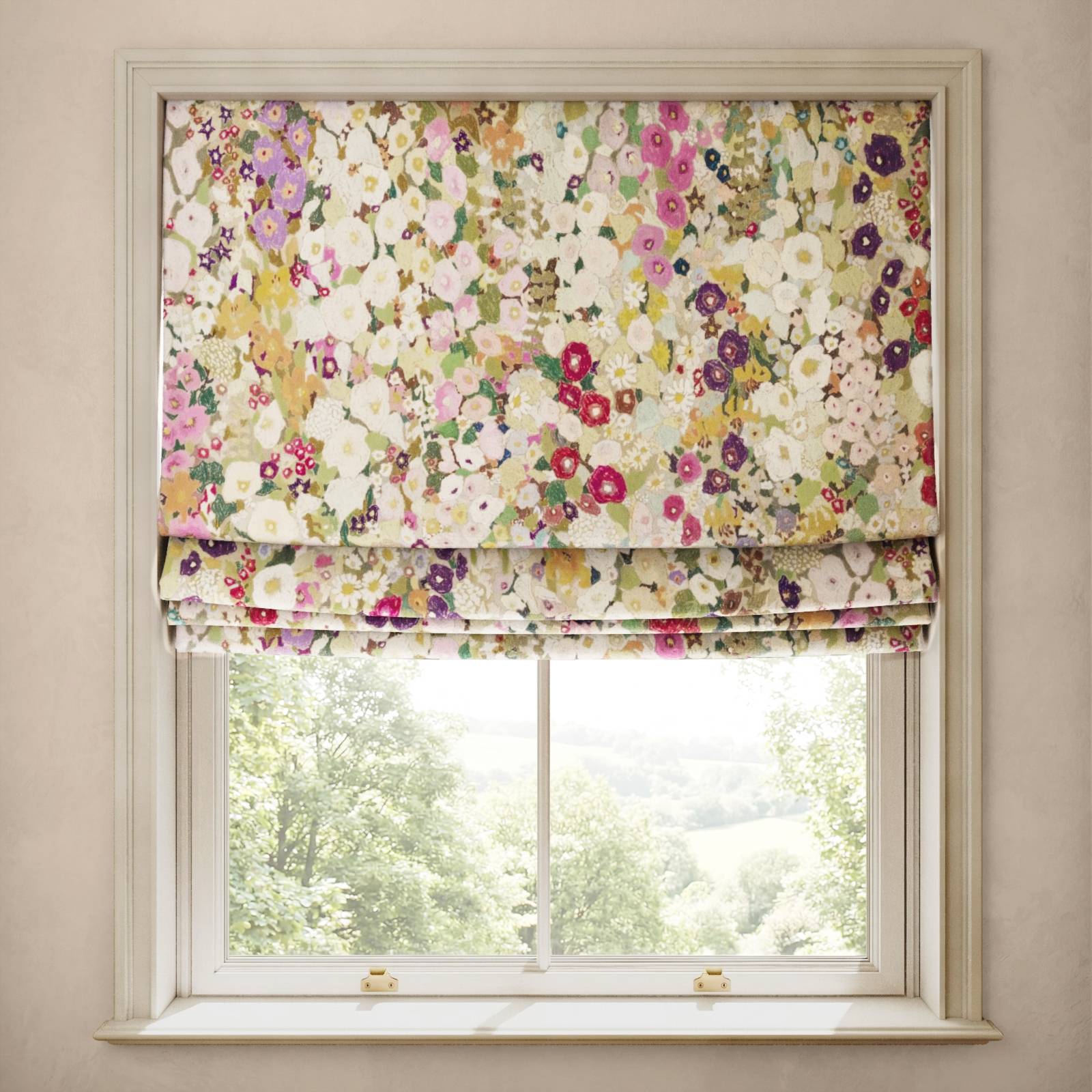 HOLLYHOCKS Cotton Linen Blind - Spring