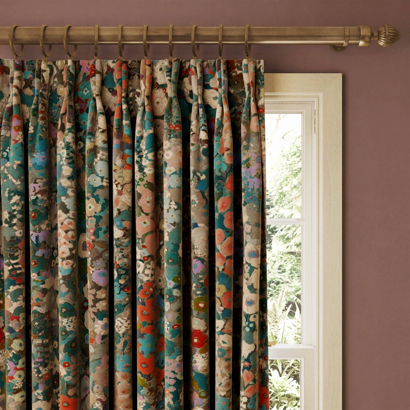 HOLLYHOCKS Velvet Curtain - Winter