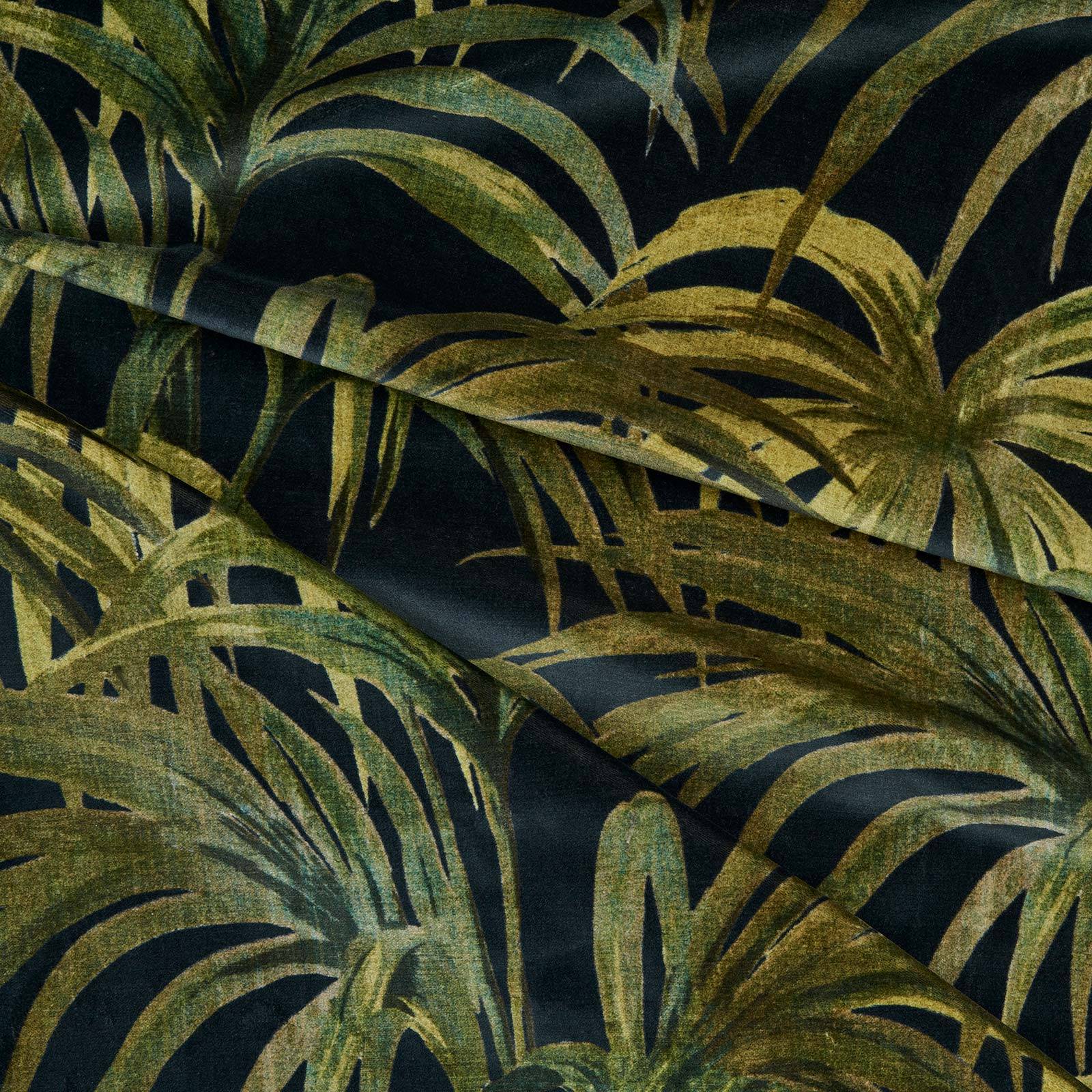 PALMERAL Velvet Curtain - Midnight & Green